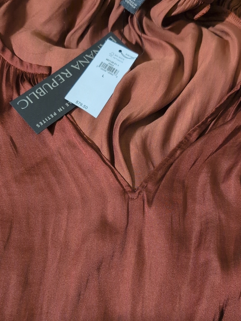 Banana Republic Rust Satin V-Neck Blouse